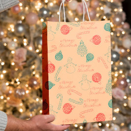 Christmas Doodle Pattern | Snowmen, Trees & Candy Mittlere Geschenktüte