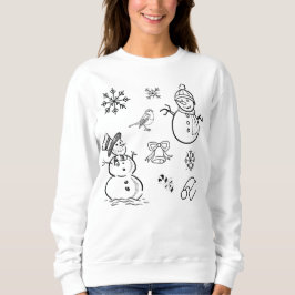 Christmas Doodle Snowman Funny Black und White Sweatshirt