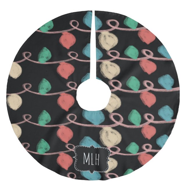 Christmas Doodles String Lights Family Initial Polyester Weihnachtsbaumdecke (Vorderseite)