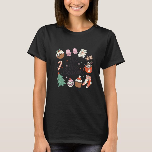 Christmas Doodles Tis' The Season Retro Holiday Co T-Shirt (Vorderseite)