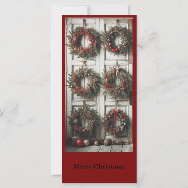 Christmas Door Wreath Holiday Personalized Card (Vorderseite)