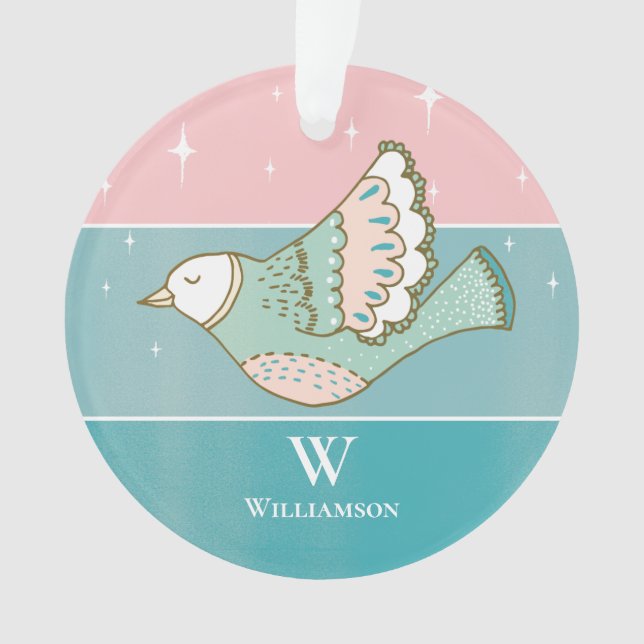 Christmas Dove Peace Liebe Monogram Pink Blue Ornament (Vorderseite)