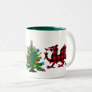 Christmas Dragon Red & Black Buffalo Kariert, Wale Zweifarbige Tasse