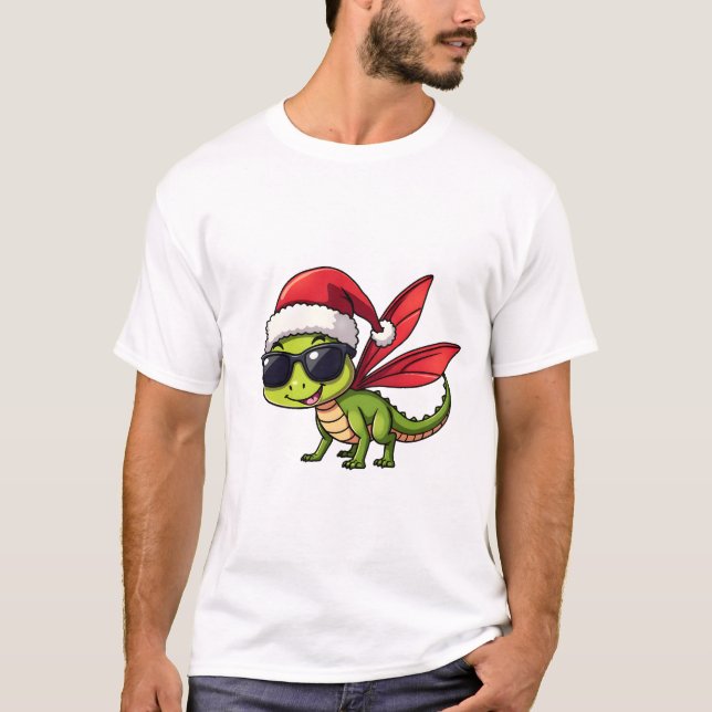 Christmas Dragonfly Santa Hat Funny Xmas Kids T-Shirt (Vorderseite)