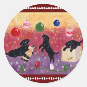 Christmas Dream Black Lab Runder Aufkleber