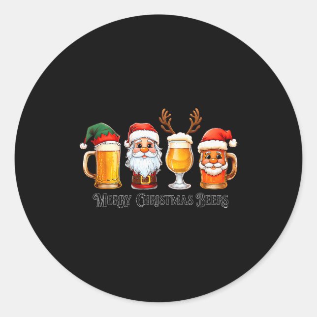 Christmas Drinking Merry Christmas Santa Beer  Runder Aufkleber (Vorderseite)