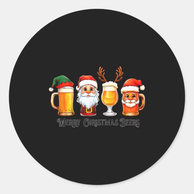 Christmas Drinking Merry Christmas Santa Beer  Runder Aufkleber (Vorderseite)