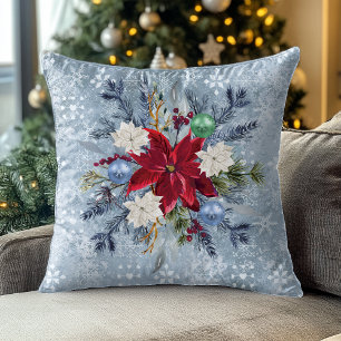 Christmas Dusty Blue Poinsettia Bouquet Kissen
