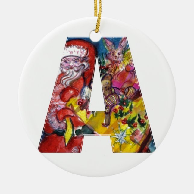 CHRISTMAS EIN SCHREIBEN / SANTA MIT GIFTS-MONOGRAM KERAMIKORNAMENT (Vorne)