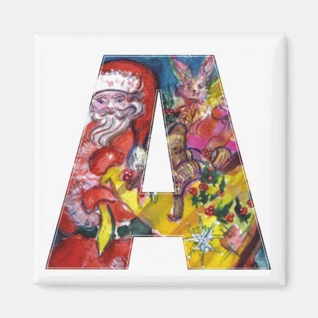CHRISTMAS EIN SCHREIBEN / SANTA MIT GIFTS-MONOGRAM MAGNET (Vorne)