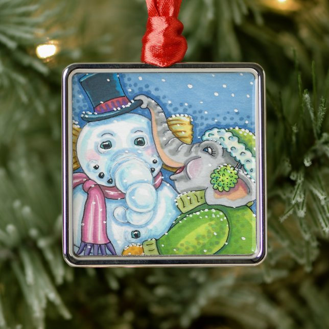 CHRISTMAS ELEPHANT GEBÄUDE NIEDLICH PACHYDERM SNOW ORNAMENT AUS METALL (Baum)