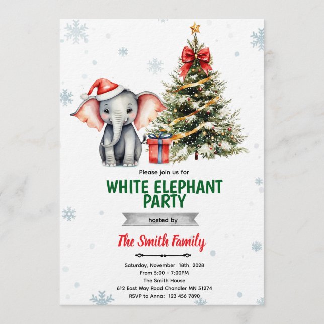  Christmas Elephant Party Invitation Einladung (Vorderseite)