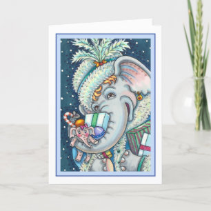 CHRISTMAS ELEPHANT, TRUNKFUL VON GIFTS UND GUTER K FEIERTAGSKARTE