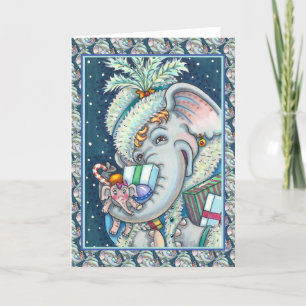 CHRISTMAS ELEPHANT, TRUNKFUL VON GIFTS UND GUTER K FEIERTAGSKARTE