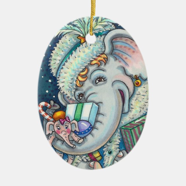 CHRISTMAS ELEPHANT, TRUNKFUL VON GIFTS UND GUTER K KERAMIK ORNAMENT (Vorne)