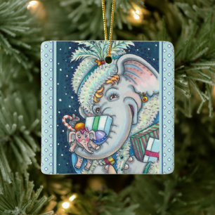 CHRISTMAS ELEPHANT, TRUNKFUL VON GIFTS UND GUTER K KERAMIKORNAMENT