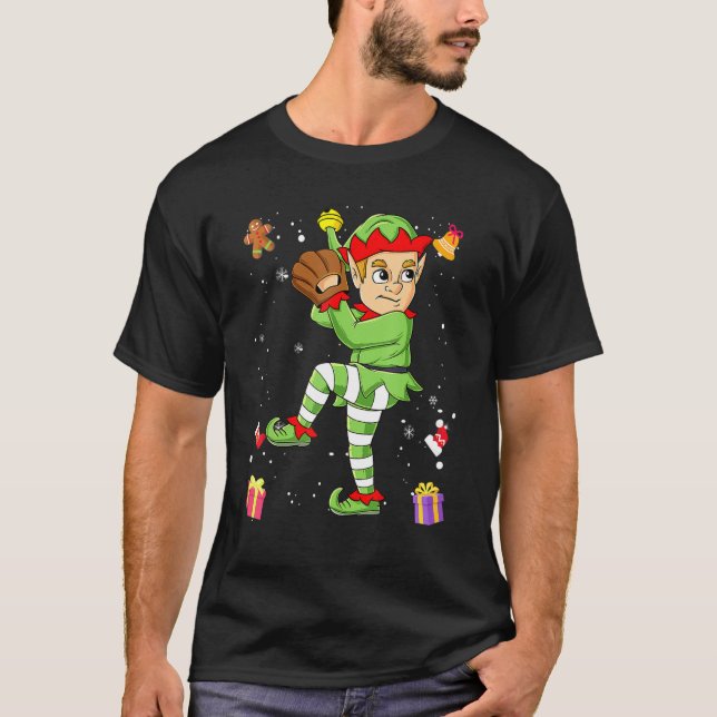 Christmas Elf Baseball Pitcher Boys Kids Teens Xma T-Shirt (Vorderseite)