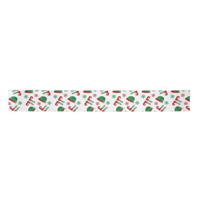 Christmas Elf Hat Pattern Red Green Satinband (Vorderseite)
