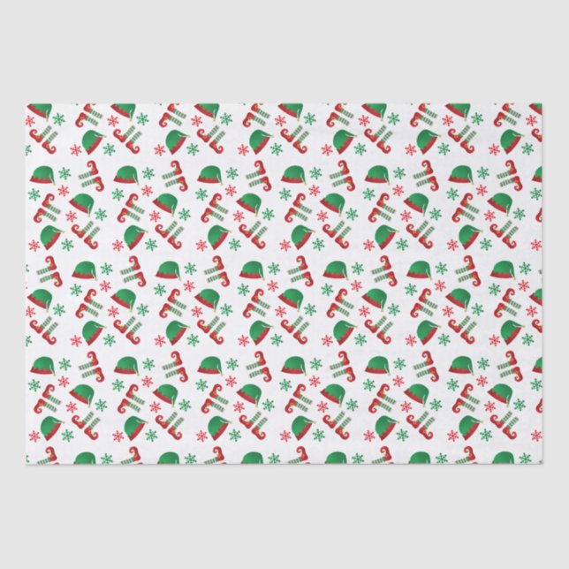 Christmas Elf Hat Snowflakes Pattern Red Green Seidenpapier (Vorderseite)
