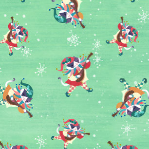Christmas Elf Jester Cat Mint Green Geschenkpapier