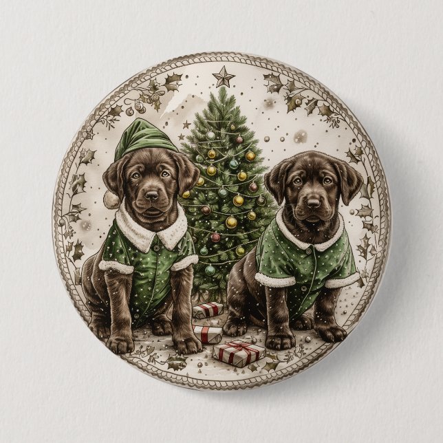 Christmas Elf Labrador Retriever Puppy Button (Vorderseite)