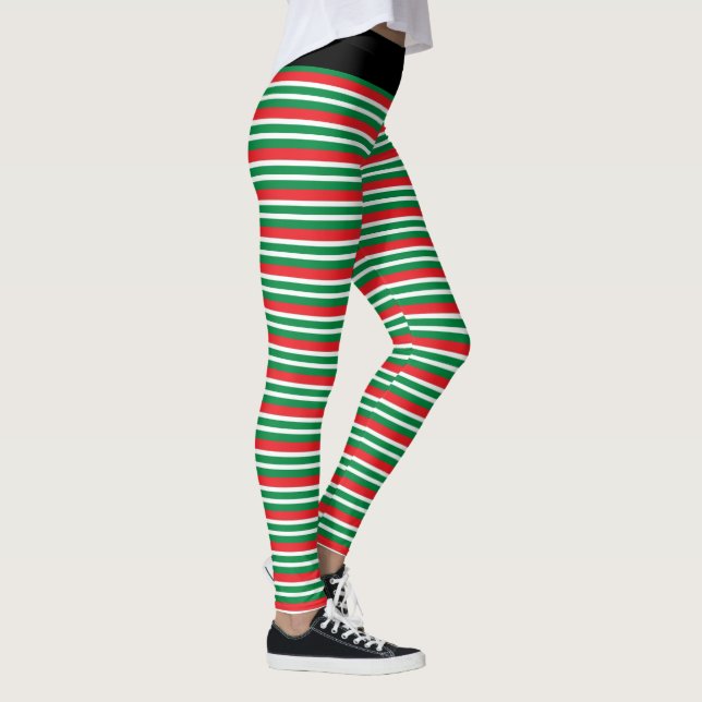 Christmas Elf Red and Green Geometric Stripes Leggings (Rechts)