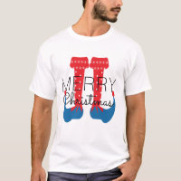 Christmas Elf Red Blue Script Snowflake T - Shirt