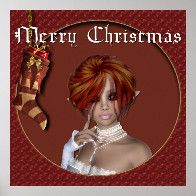 Christmas Elf - Redhead Design 1 - Fantasy Print Poster (Vorne)