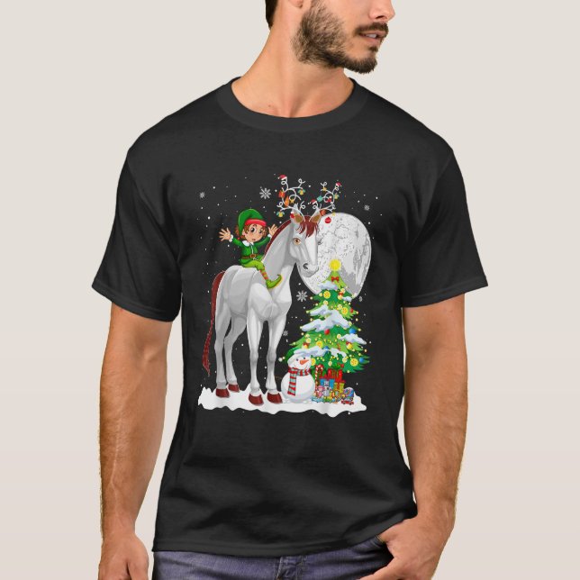 Christmas Elf Riding Reindeer Horse Snowman Xmas T T-Shirt (Vorderseite)