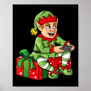 Christmas Elf Video Gamer Controller Boys Kids Xma Poster