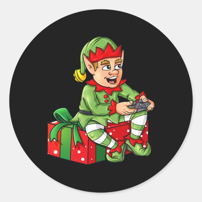 Christmas Elf Video Gamer Controller Boys Kids Xma Runder Aufkleber (Vorderseite)