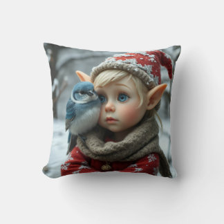 Christmas Elf with Bluebird Kissen