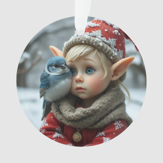 Christmas Elf with Bluebird Ornament (Vorderseite)