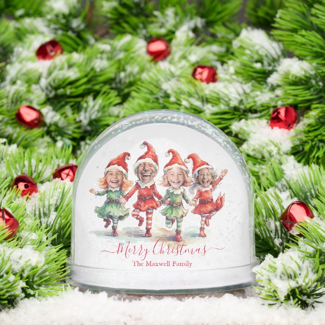 Christmas Elves Family 4 Photo Collage Snow Globe Schneekugeln (Weihnachten)