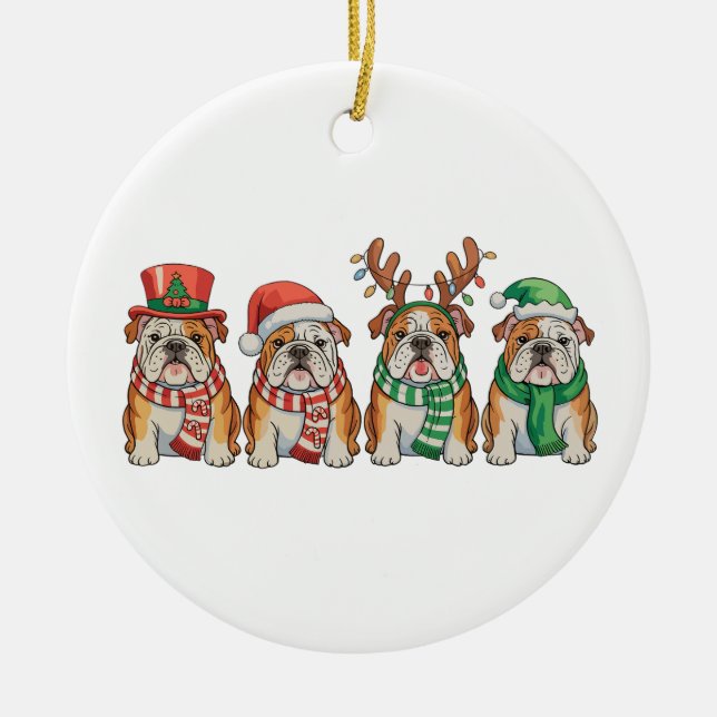 Christmas English Bulldog Dog Santa Hat Reindeer Keramik Ornament (Vorne)