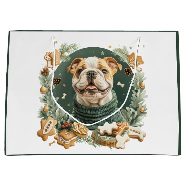 Christmas English Bulldog Große Geschenktüte (Vorderseite)