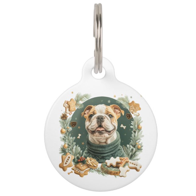 Christmas English Bulldog Haustiermarke (Vorderseite)