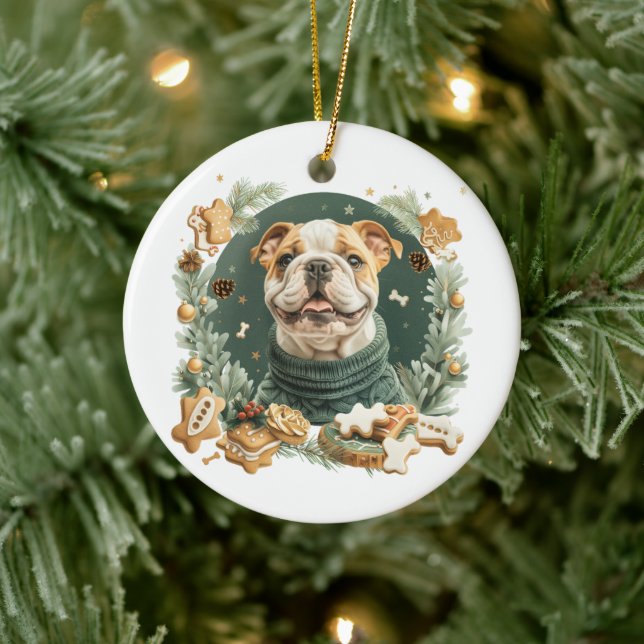 Christmas English Bulldog Keramik Ornament (Baum)