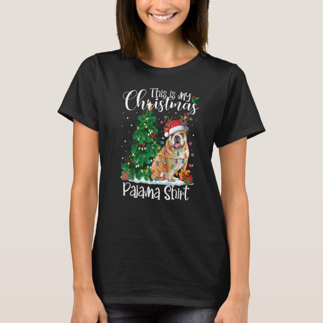 Christmas English Bulldog Pajama Dog Xmas T-Shirt (Vorderseite)