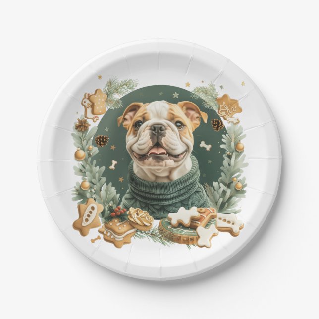Christmas English Bulldog Pappteller (Vorderseite)