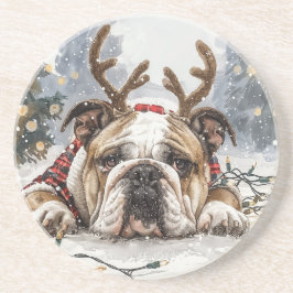 Christmas English Bulldog Reindeer Getränkeuntersetzer