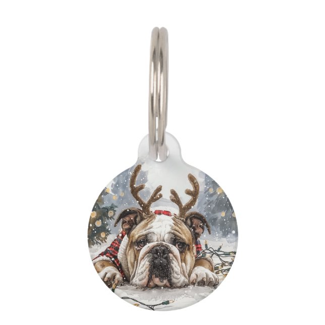 Christmas English Bulldog Reindeer Haustiermarke (Vorderseite)