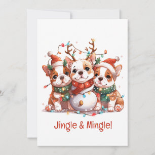 Christmas English Bulldog Reindeer Santa Einladung