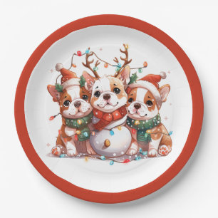Christmas English Bulldog Reindeer Santa Pappteller