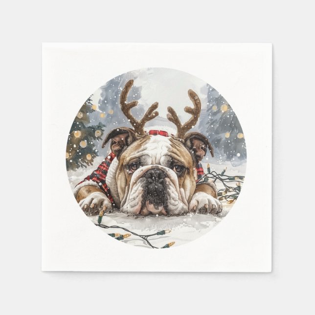 Christmas English Bulldog Reindeer Serviette (Vorderseite)