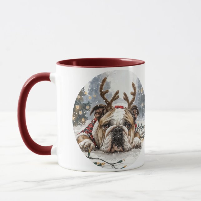 Christmas English Bulldog Reindeer Tasse (Links)