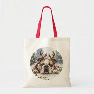 Christmas English Bulldog Reindeer Tragetasche