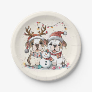 Christmas English Bulldogs Pappteller