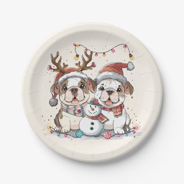 Christmas English Bulldogs Pappteller (Vorderseite)