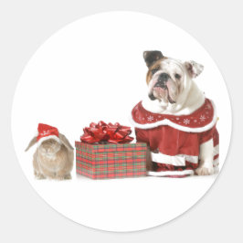 CHRISTMAS ENVELOPE STICKER BULLDOG UND BUNNY